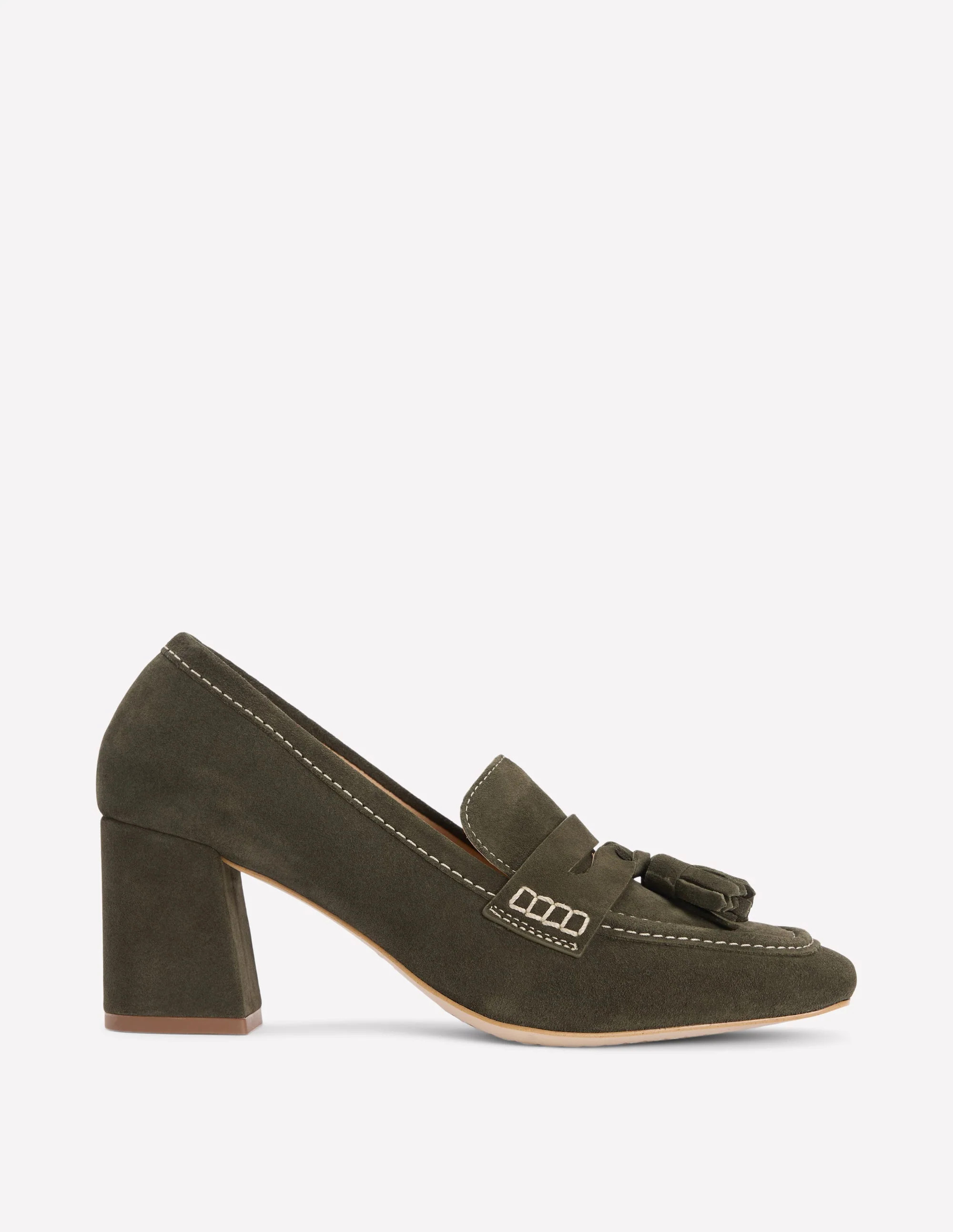 Sol Block Heeled Penny Loafers-Dark Moss | Boden (US)