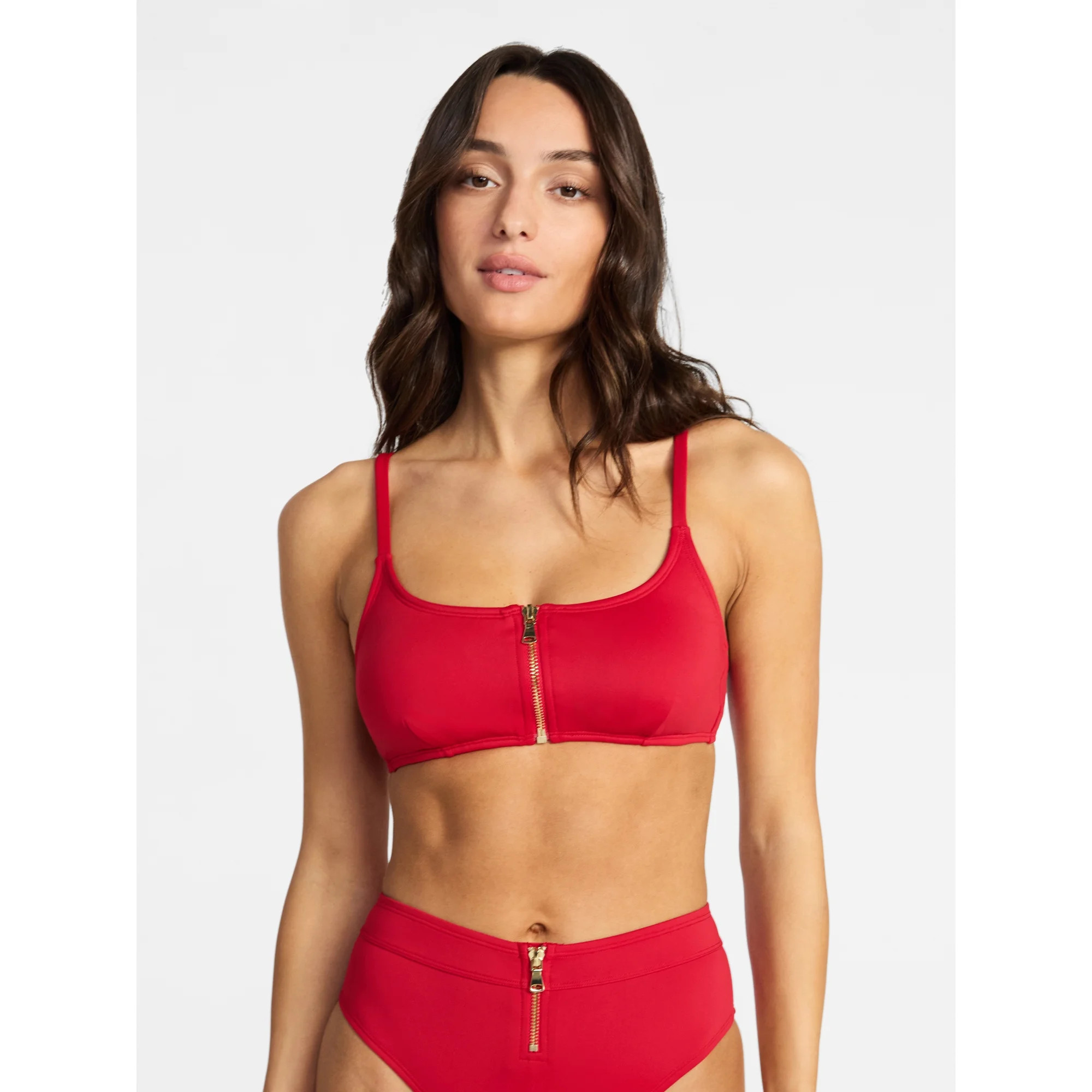 Time and Tru Women's and Women's Plus Size Compression Zipper Bikini Top, Sizes XS-3X | Walmart (US)