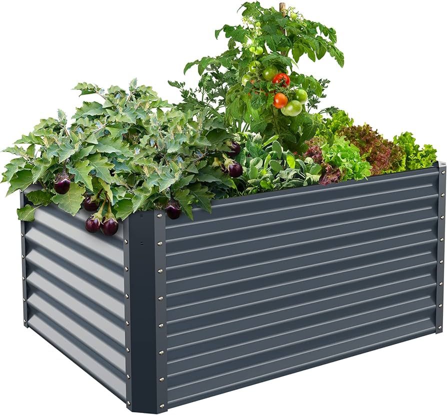 Galvanized Raised Garden Bed Box Planter for Outdoor Plants 24" Extra Tall Raised Garden Beds Out... | Amazon (US)