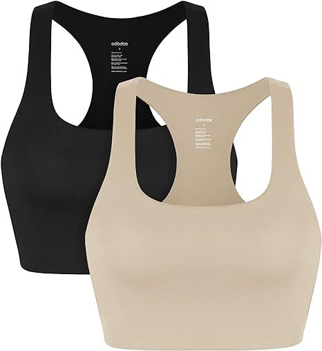 ODODOS 2-Pack Racerback Sports Bra for Women Medium Support Non Padded Yoga Bra with Band Sleevel... | Amazon (US)