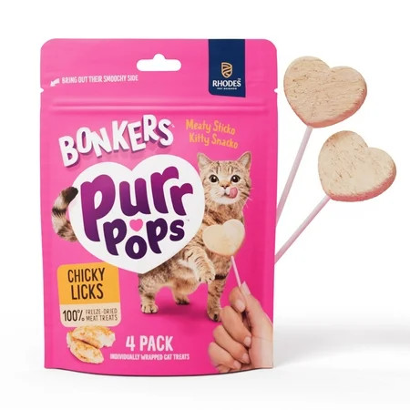BONKERS Purrpops Freeze-Dried Chicken Flavored Lollipop Treats for Cats, 4 Pack | Walmart (US)