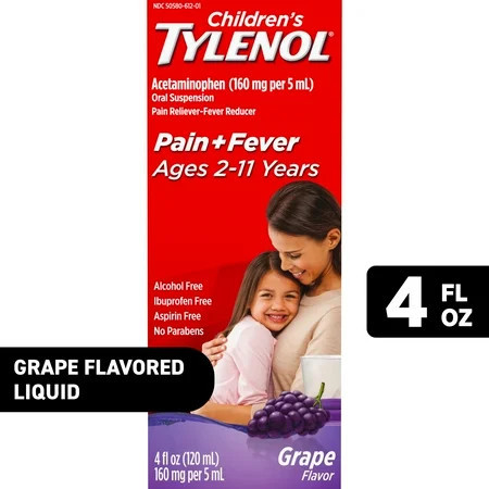 Children's Tylenol Pain + Fever Relief Cold Medicine, Grape, 4 fl. oz | Walmart (US)