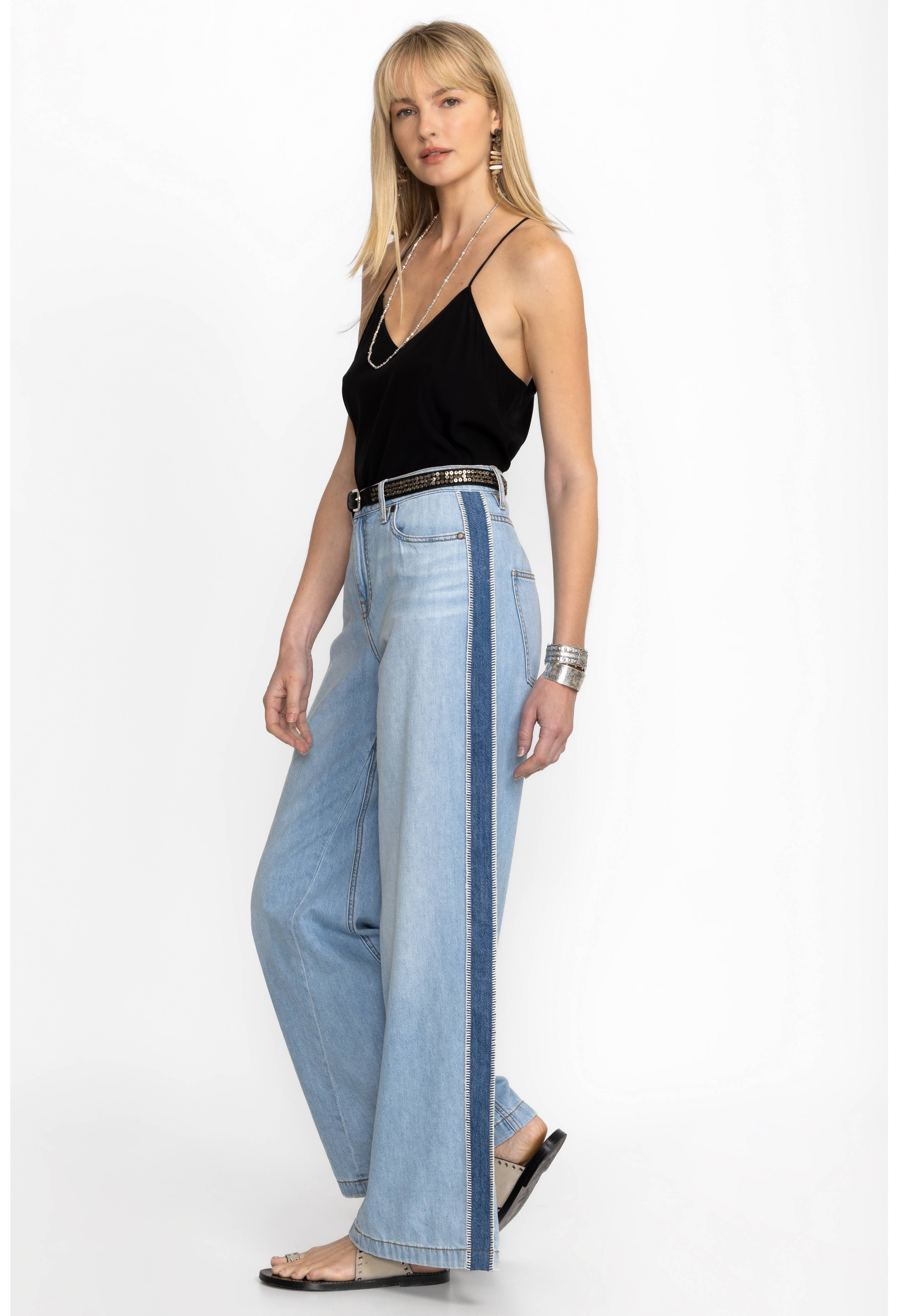 MELANIE BLANKET STITCH WIDE LEG JEAN | Johnny Was | Johnny Was