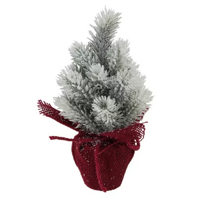 Northlight 0.8 FT Red and White Flocked Mini Pine Christmas Tree in Burlap Base - Unlit | Target