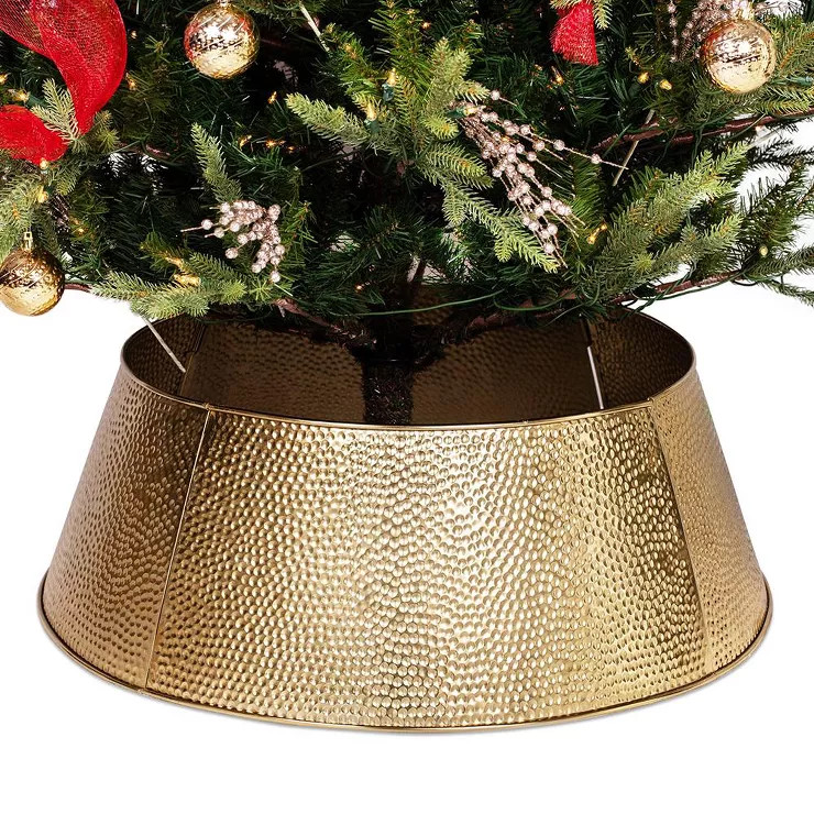BIRDROCK HOME 4-Panel Christmas Tree Collar - Gold - Hammered | Target