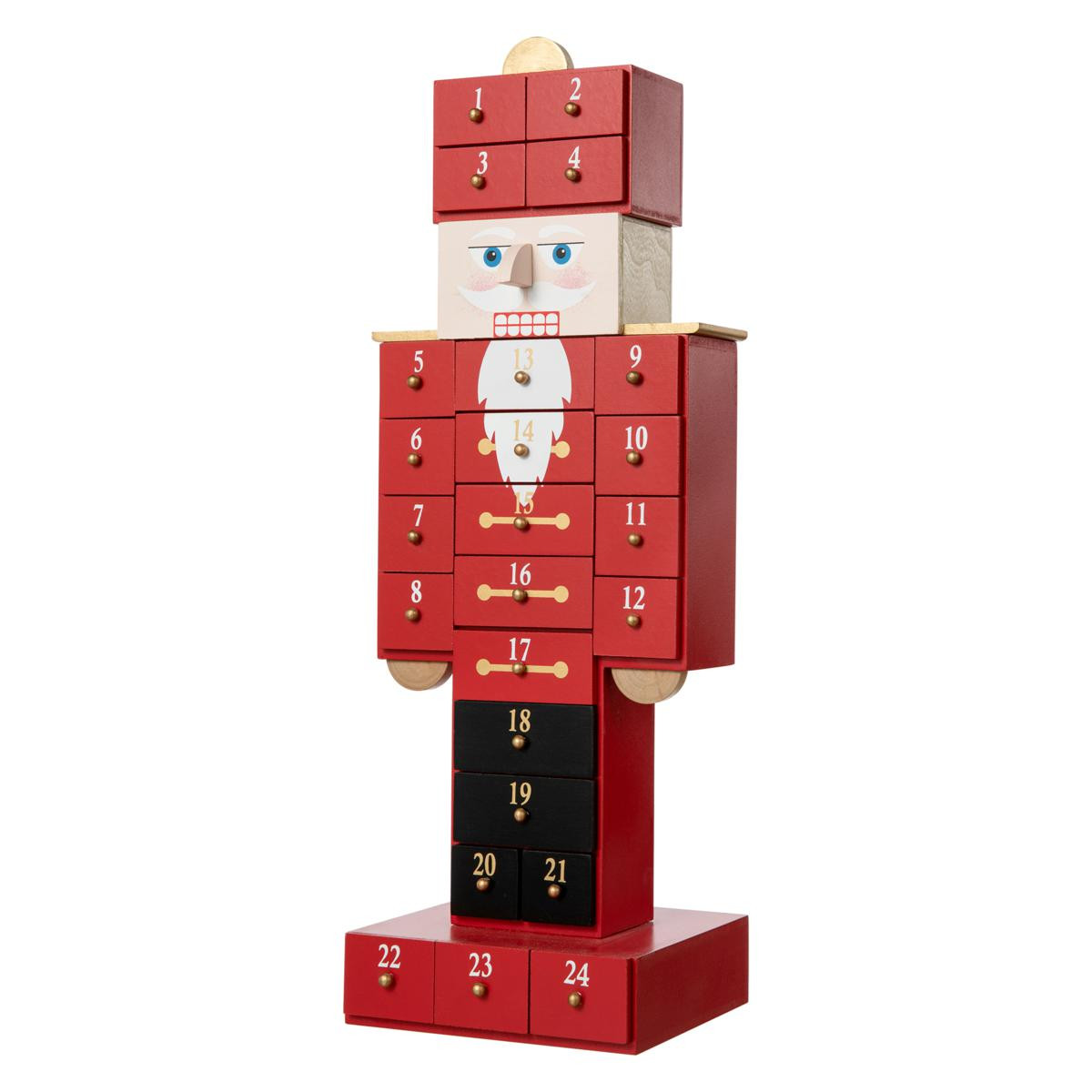 Glitzhome 17.25" Wooden Christmas Nutcracker Calendar with Drawer | HSN