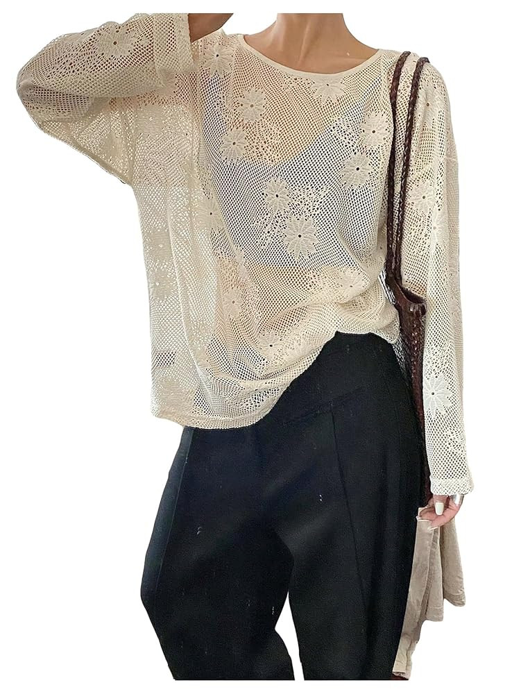 GORGLITTER Women's Mesh Long Sleeve Tops See Through Sheer Boat Neck T Shirts Sexy Concert Outfit... | Amazon (US)