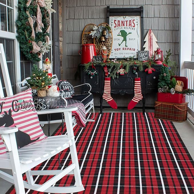 Buffalo Plaid Outdoor Rug 4' x 6' Christmas Door Mat Christmas Decor Welcome Rug Cotton Hand-Wove... | Amazon (US)