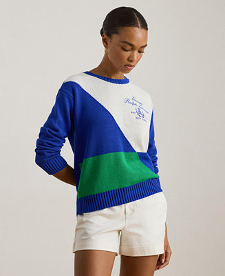 Women's Color-Blocked Crewneck Sweater | Macy's