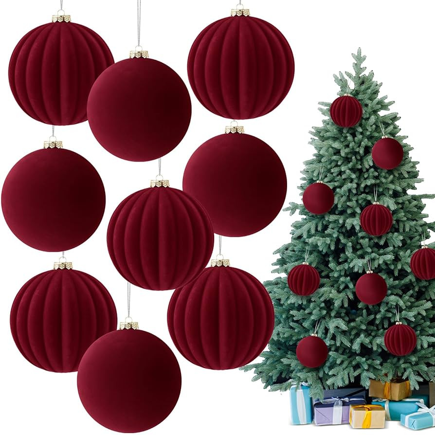 Syhood 9 Pcs 9 Pcs 4 Inch Large Velvet Christmas Balls Flocked Xmas Tree Ornaments Balls Decorati... | Amazon (US)