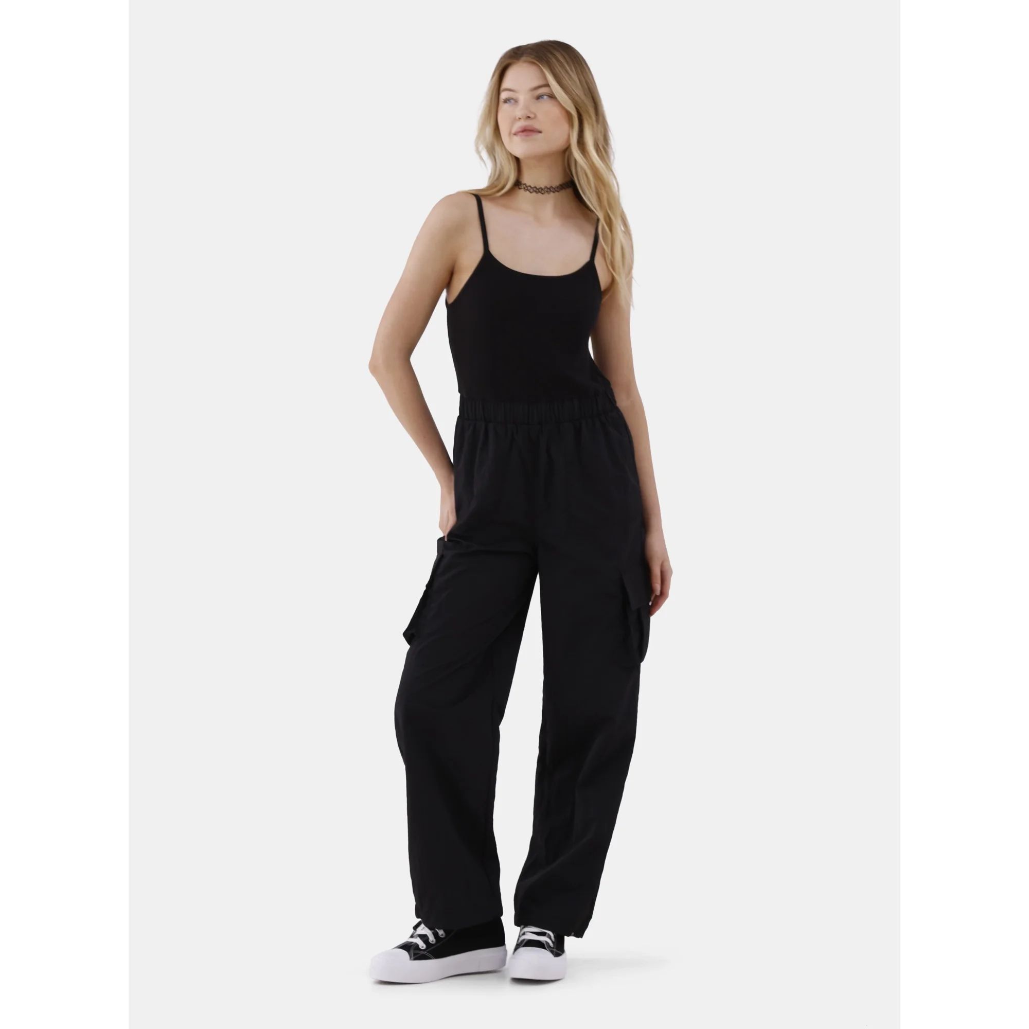 No Boundaries Mix Fabric Cargo Jumpsuit, Women’s | Walmart (US)