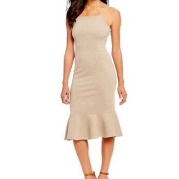 Gianni Bini Julia Khaki Knit Flounce Hem Dress | Poshmark