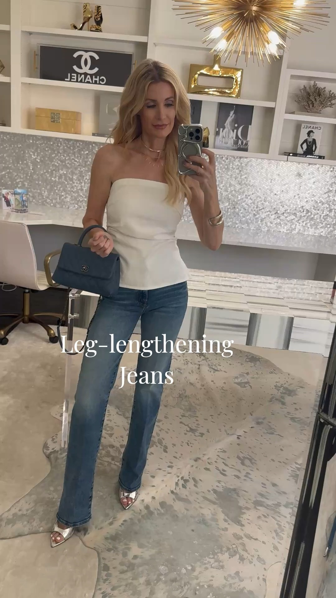Denim on denim is still one of my favorite trends, and these Mother Kick It jeans create such a long lean silhouette ✨ Love this strapless Madewell denim top because it’s chic, versatile, and comes with optional straps. XS top and size 24 jeans. #GirlsNightOut #LTKStyle 

 #LTKgrwm #LTKSeasonal #LTKOver40