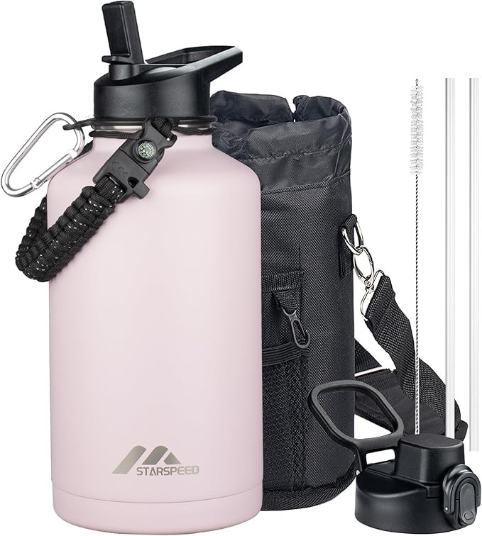 StarSpeed 64 oz Insulated Water Bottle with Straw Lid, Stainless Steel Half Gallon Water Flask Do... | Amazon (US)