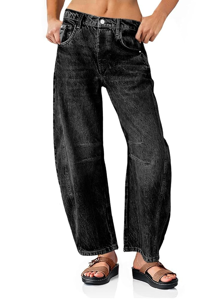 PLNOTME Women's Baggy Boyfriend Jeans Vintage Wide Leg Mid Rise Barrel Denim Ankle Pants | Amazon (US)