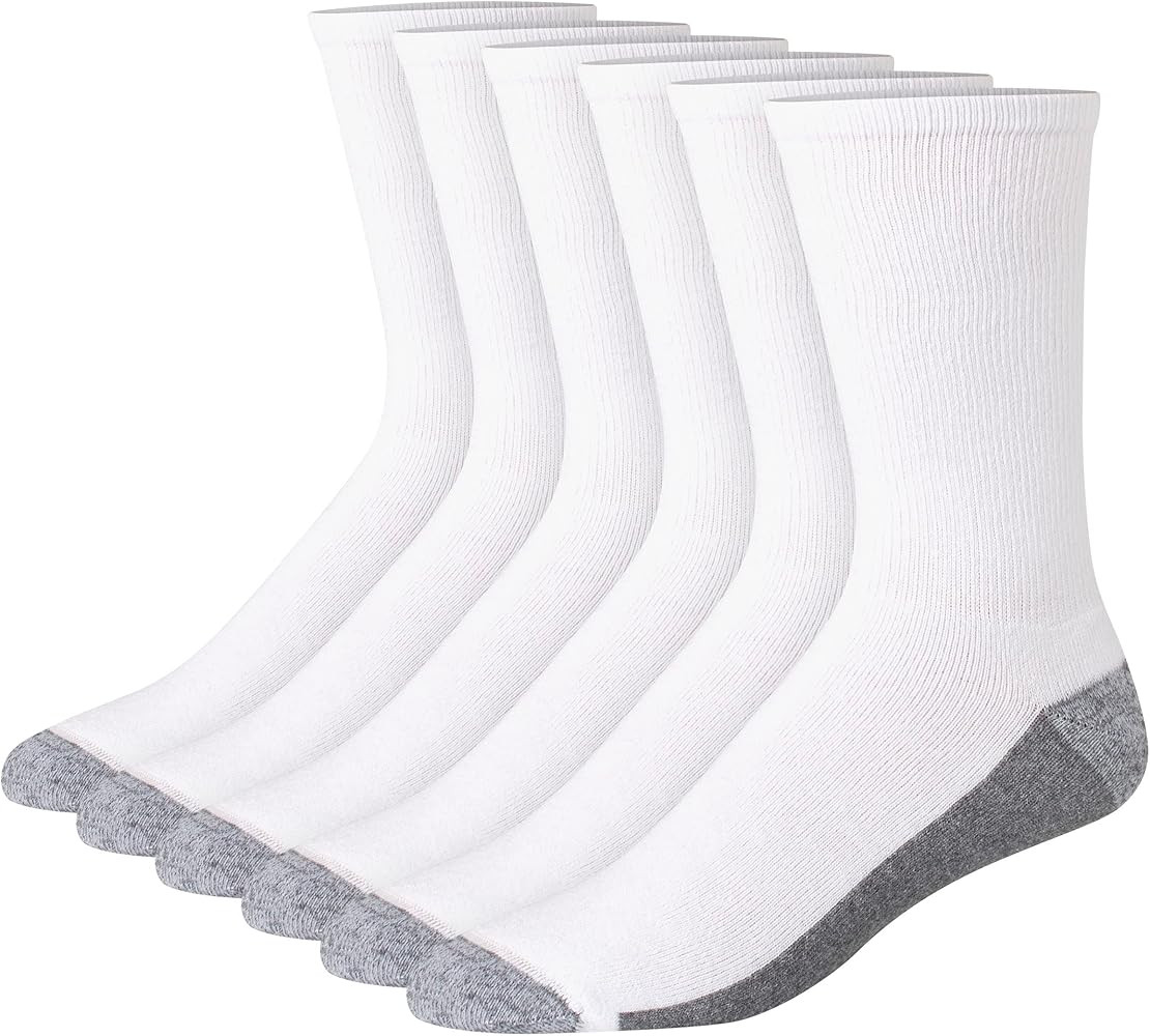 Hanes mens Max Cushion Socks, Available in 6 and 12-pair Pack B T ComfortTop White Crew, White/Gr... | Amazon (US)
