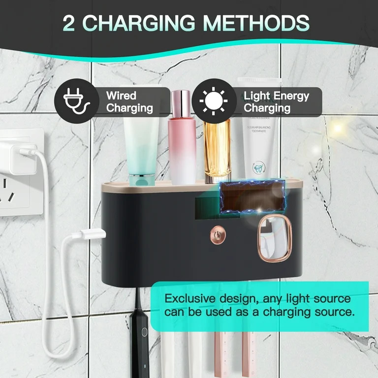 PHANCIR UV Toothbrush Holder for Bathrooms,5-Slot Wall Mount Toothbrush Sanitizer & Timing Functi... | Walmart (US)