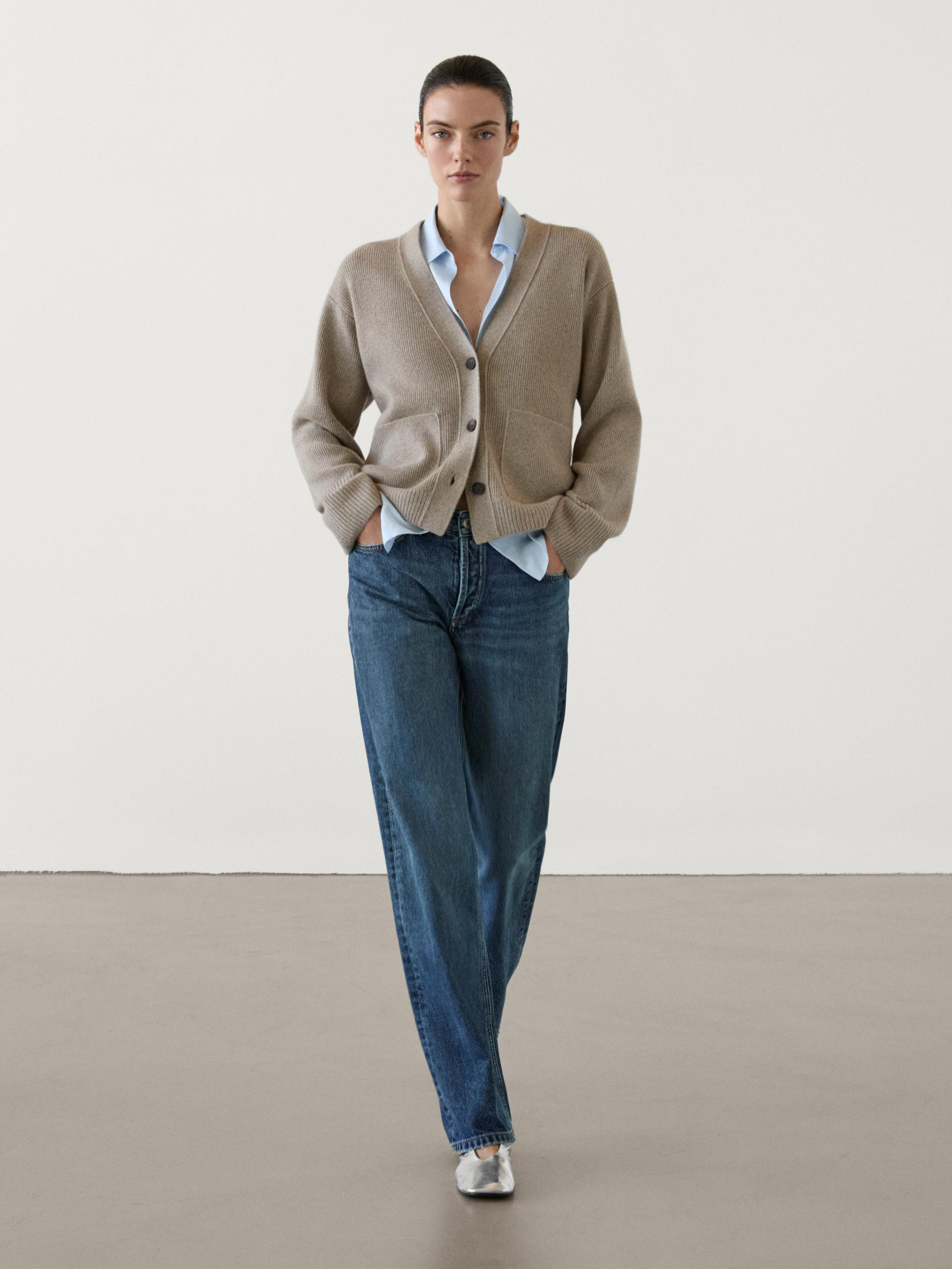 100% cashmere fitted knit cardigan  $520.00 Cardigan made of 100% cashmere knit fabric . V-neck .... | Massimo Dutti US