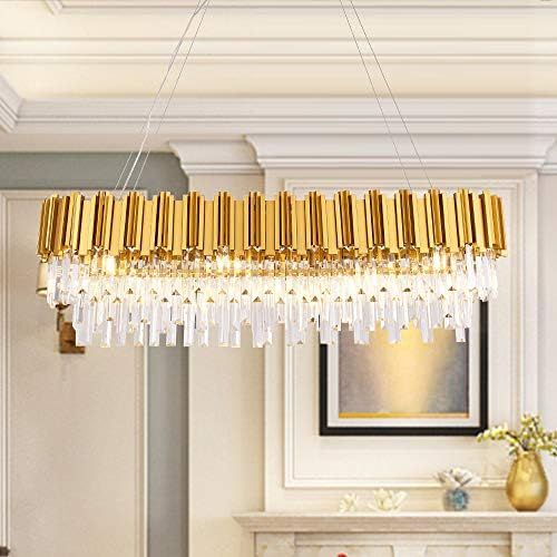 MEELIGHTING W43.3" Dining Room Modern Crystal Chandelier Lights Luxury Pendant Ceiling Light Oval Ra | Amazon (US)