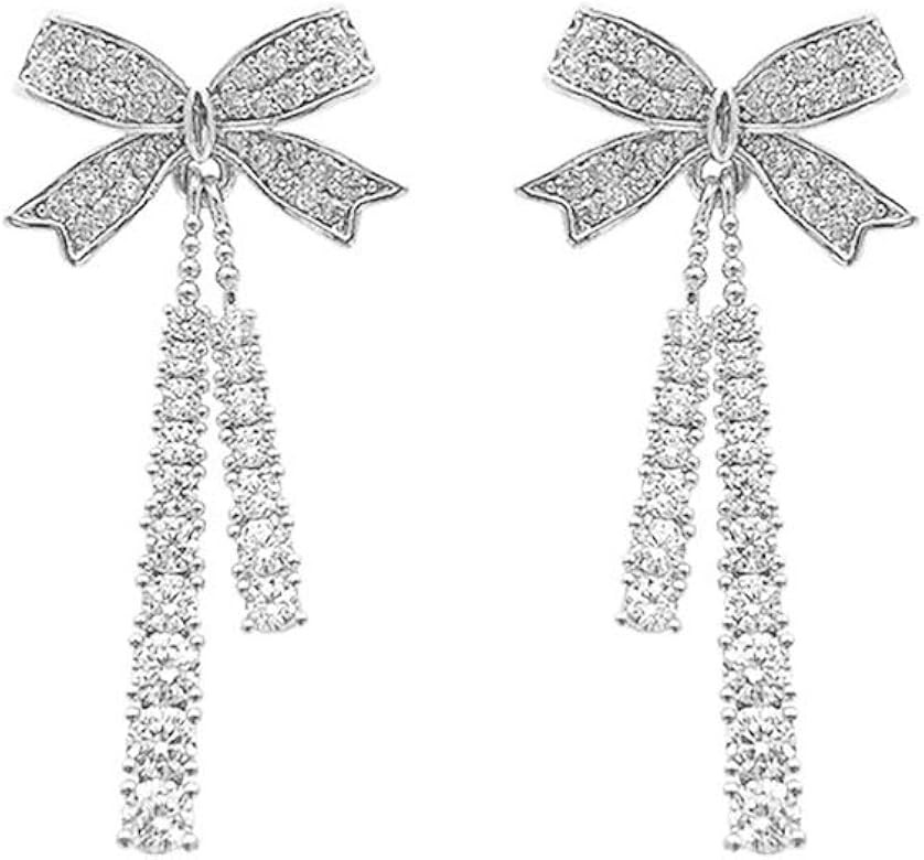 Sparkling Cubic Zirconia Butterfly Bow Knot Sterling Silver Dangle Stud Earrings for Women Girls ... | Amazon (US)