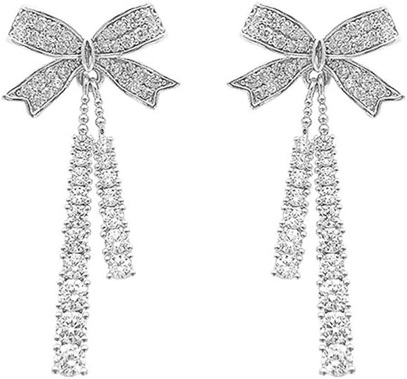 Sparkling Cubic Zirconia Butterfly Bow Knot Sterling Silver Dangle Stud Earrings for Women Girls ... | Amazon (US)