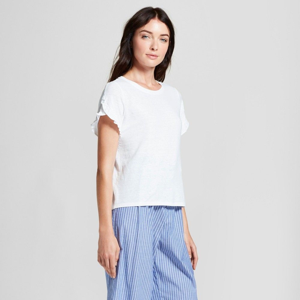 Women's Short Sleeve Ruffle T-Shirt - A New Day White XS | Target