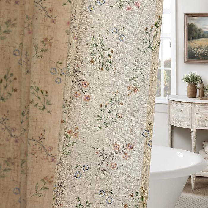 Floral Vintage Linen Shower Curtain, French Country Shower Curtains for Bathroom, 72Wx90H | Amazon (US)