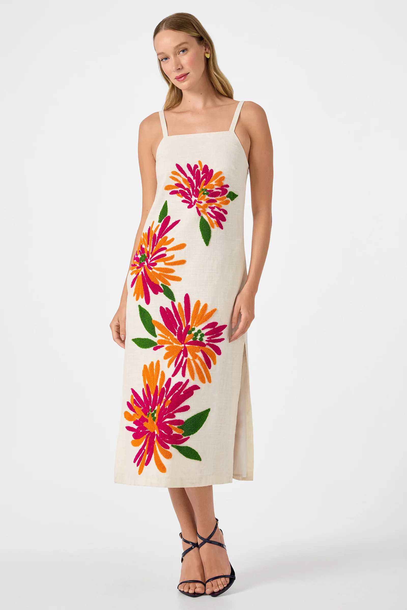 Yona Embroidered Flowers Midi Dress | Trina Turk