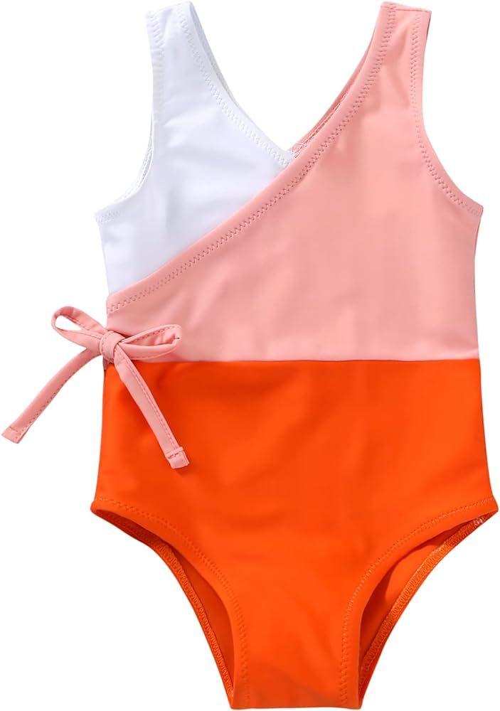 Toddler Girl One Piece Swimsuit Color Block Stripe Swimwear Summer Beach Bathing Sui... | Amazon (US)