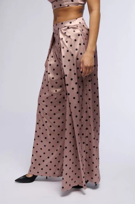 LORRAINE POLKA DOT WIDE LEG TROUSER IN BEIGE MULTI | AKIRA