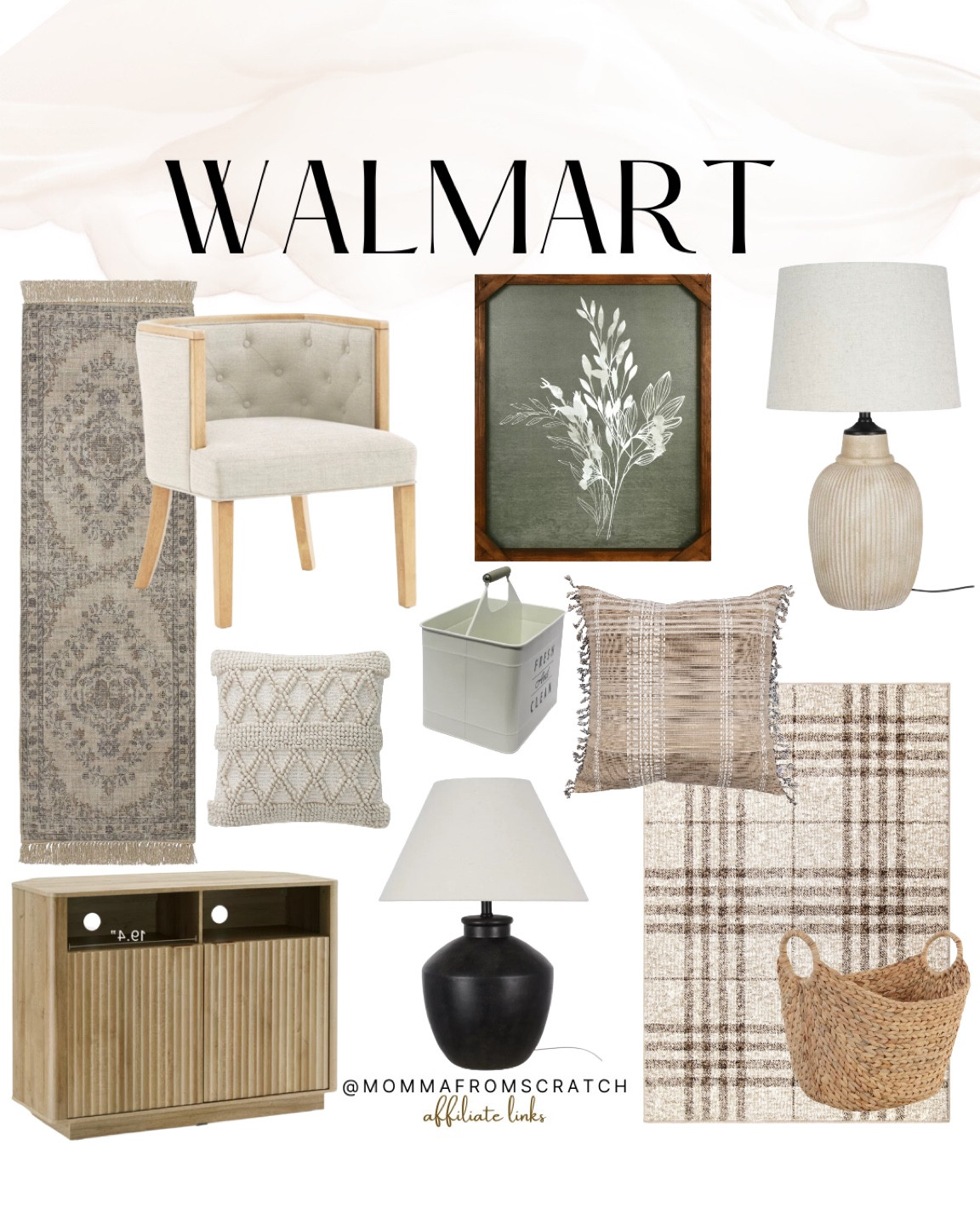 Walmart home decor finds, area rug, runner, table lamp, art, pillows, accent chair, basket

#LTKhome #LTKfamily #LTKstyletip