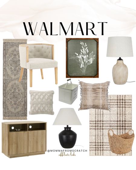Walmart home decor finds, area rug, runner, table lamp, art, pillows, accent chair, basket

#LTKhome #LTKfamily #LTKstyletip