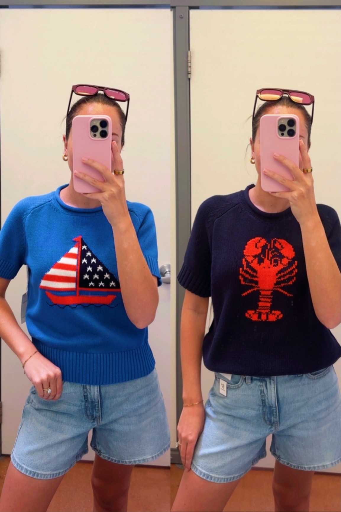 Walmart summer fashion try on haul🩵 summer sweater with 5 inch inseam stretchy jean shorts!!!! Summer outfits, outfit inspo, outfit ideas, vacation outfits, beach vacation, tropical vacation, affordable fashion, Walmart try on, Walmart finds, Walmart fashion, Memorial Day weekend outfits, Fourth of July outfit, mom denim mid thigh shorts 



