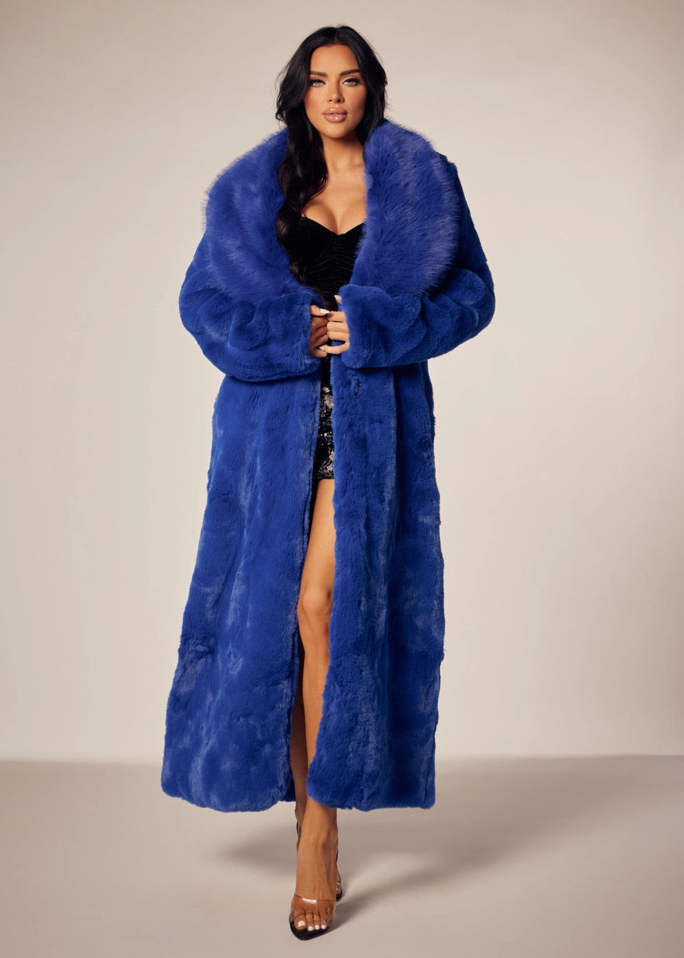 NEW!! "Front Row" Faux Fur Coat in Blue | Glitzy Bella