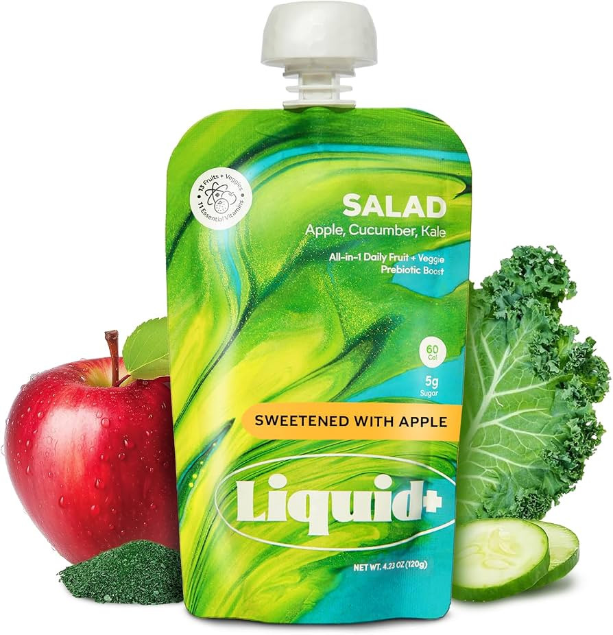 Liquid Salad, Sweetened with Apple Juice, High Fiber Veggie Pouches by Liquid Plus, Convenient Gr... | Amazon (US)