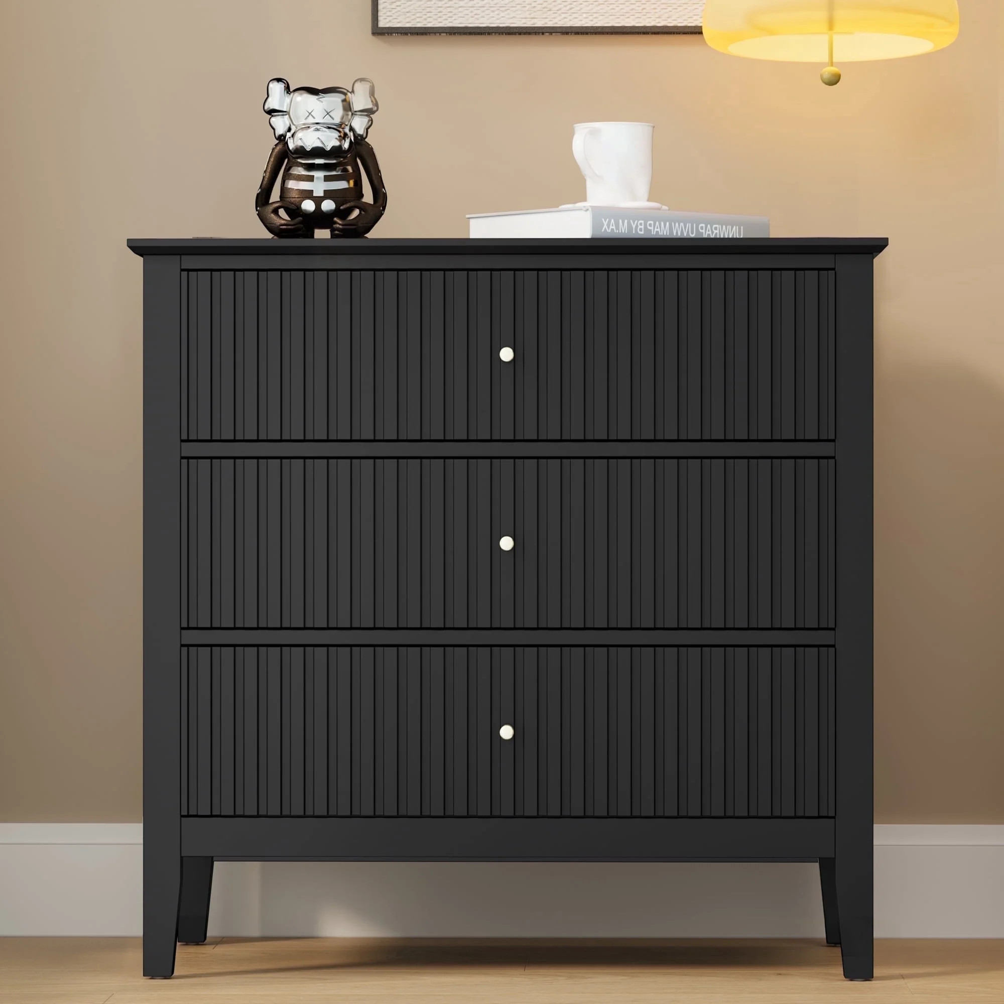 May in Color Modern 3-Drawer Fluted Dresser with Spacious Storage for Bedroom, Hallway, Living Room, Entryway, Black - Walmart.com | Walmart (US)