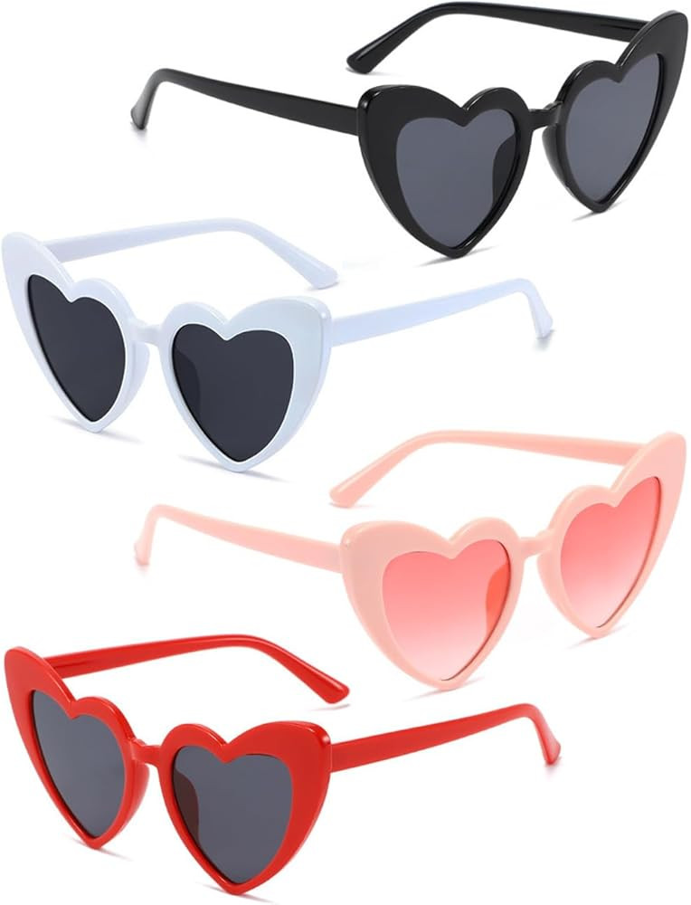 4 Pack Heart Shaped Sunglasses Trendy Cat Eye Love Heart Glasses Vintage Retro Heart Sunglasses f... | Amazon (US)
