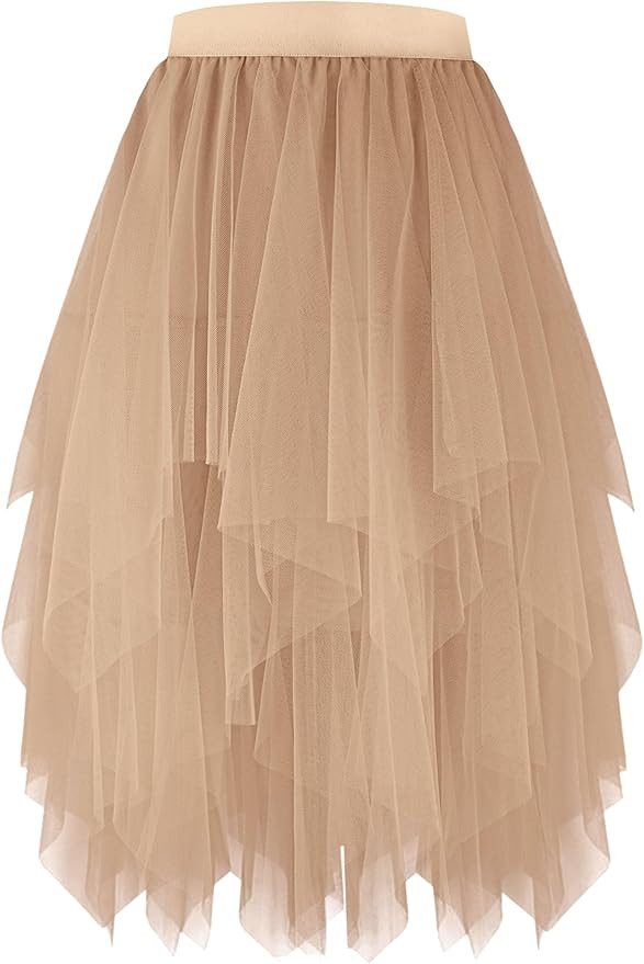 PUKAVT Tulle Skirts for Women High Waist Elastic Midi Skirt A-line Irregular Layered Mesh Tutu Sk... | Amazon (US)