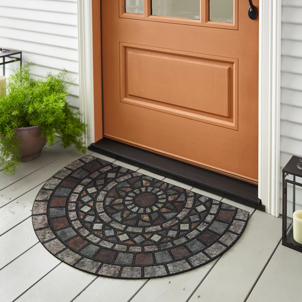 Lark Manor Andricka Geometric Tiled Medallion Recycled Rubber All Weather Outdoor Slice Door Mat ... | Wayfair North America