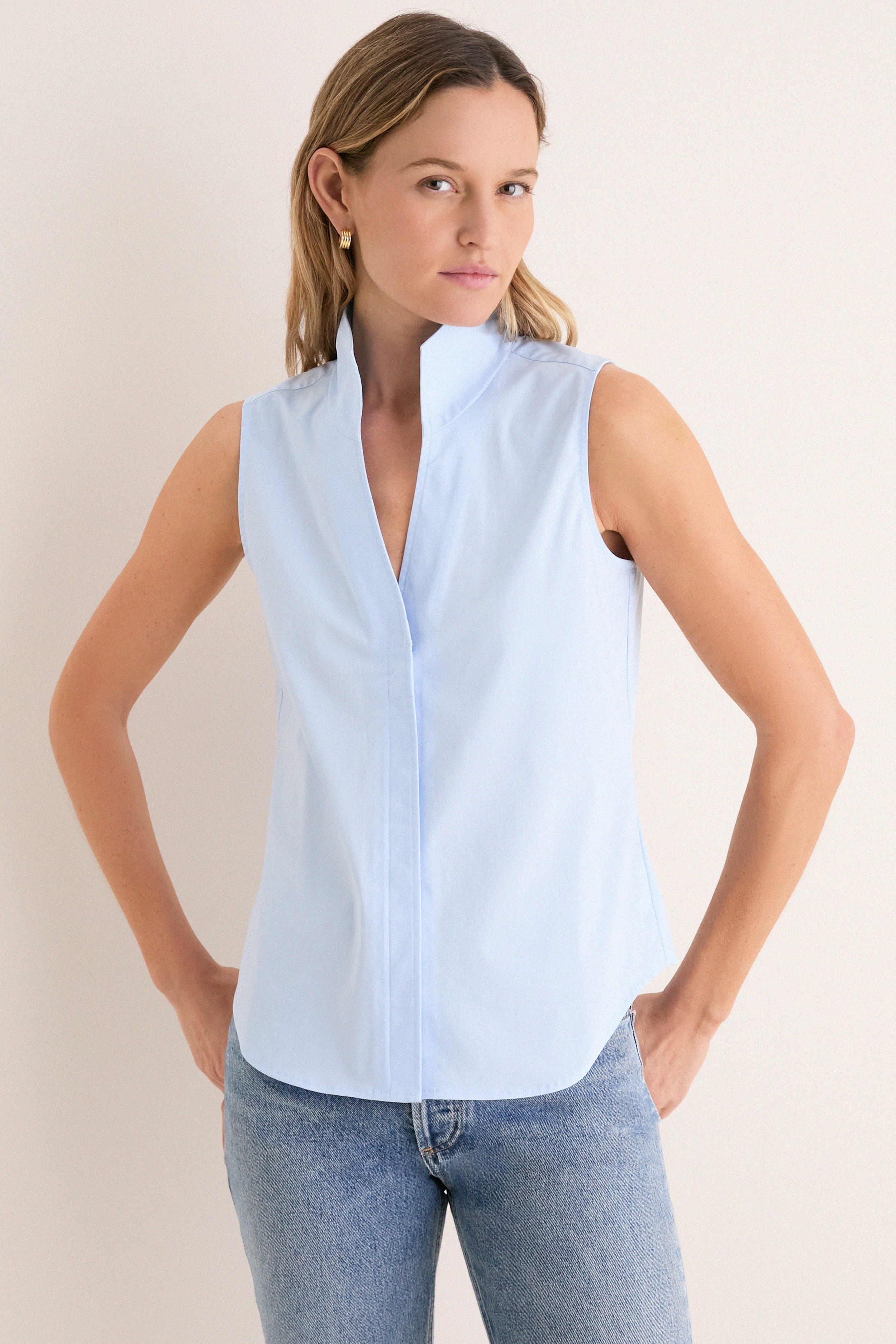 French Blue Sleeveless Bessette Button Down | Tuckernuck (US)