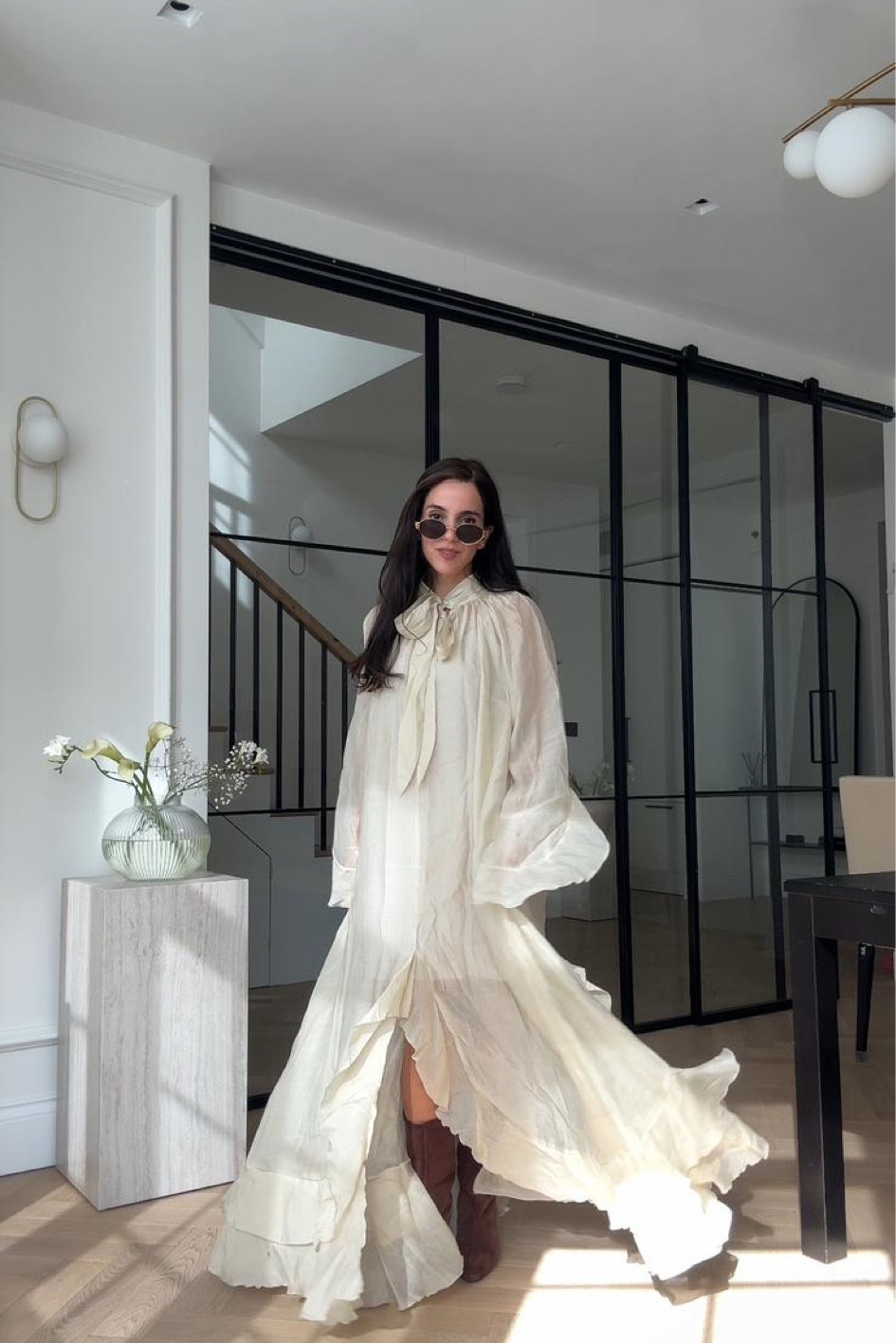 Autumn Outfit / Fall Fashion / Modest Style / Mom / Flowy Maxi Dress / London Outfit / UK Fashion / H&M Maxi Dress / Brown Suede Boots / Celine Sunglasses/ Oval Sunglasses / Workwear / Crisp Autumn / Daytime into Evening / Chic 

#LTKuk #LTKmodest #LTKautumn