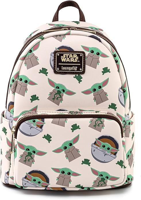 Loungefly Star Wars The Mandalorian Baby Yoda Grogu AOP Womens Double Strap Shoulder Bag Purse | Amazon (US)