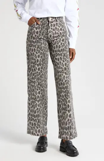 Damson Madder Drew Leopard Print Jeans in Charcoal at Nordstrom Rack, Size 4 Us / 8 Uk | Nordstrom Rack