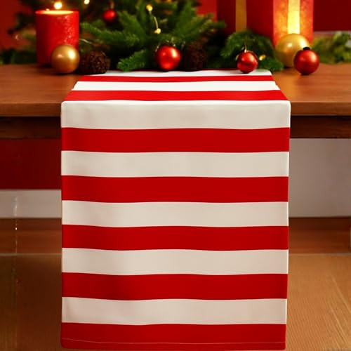 Folkulture Christmas Table Runner 72 Inches Long | Horizontal Striped Red and White Table-Runner for Christmas Decorations Indoor for Home | Christmas Table Decorations | 100% Cotton, Wash Friendly | Amazon (US)