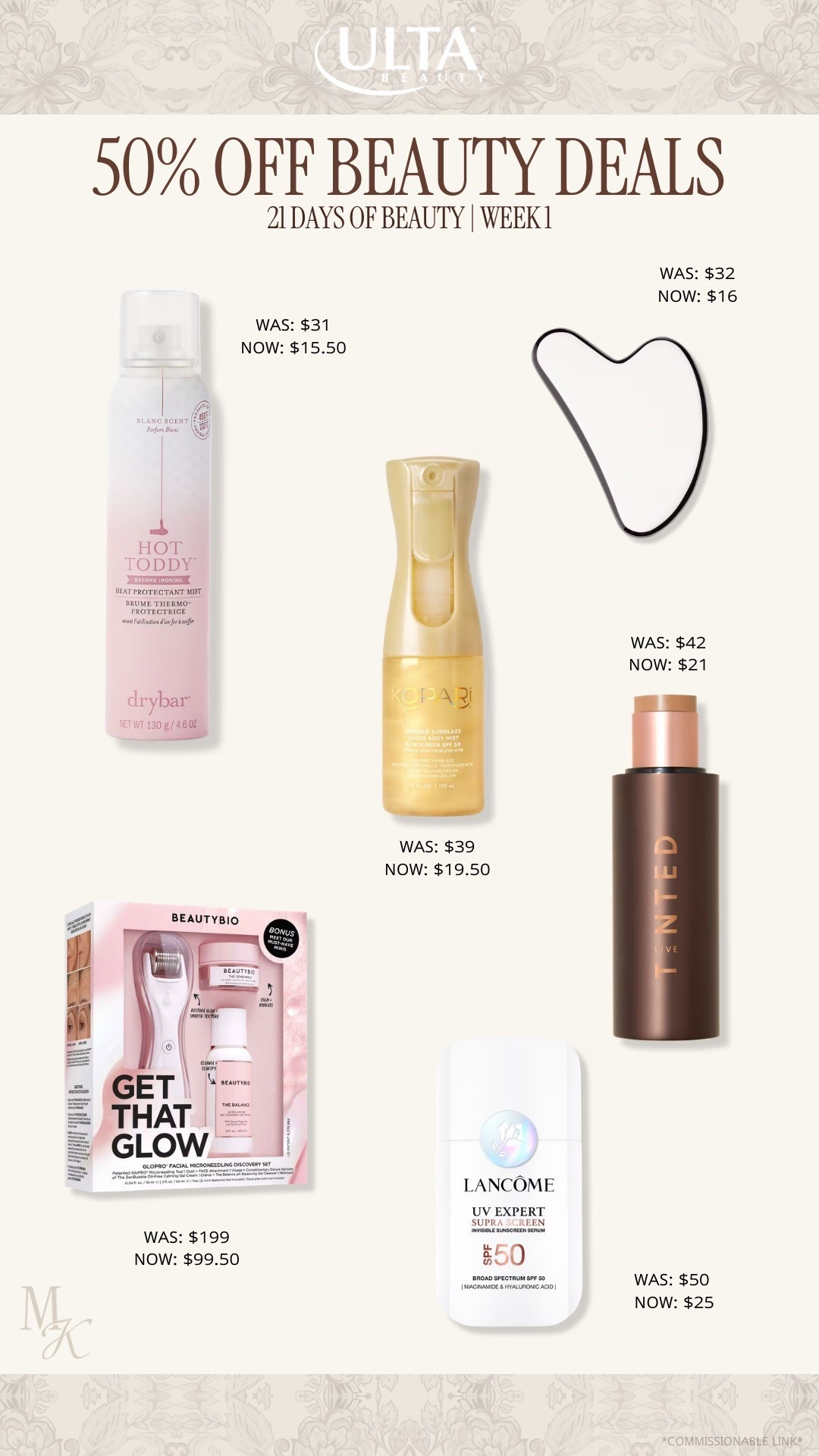 @ultabeauty brought back their weekly 50% off deals!  Save 59% off in these sunscreen, skincare, and beauty deal now until march 12th #ad #ulta #ultabeauty

Ulta Beauty sale, Ulta 21 Days of Beauty, 21 Days of Beauty deals, beauty sale 2026, makeup sale, skincare sale, mature skin, hydrating skincare, skincare routine, skincare essentials, beauty, makeup, make up, makeup must haves, everyday makeup routine, full glam makeup, natural makeup look, dewy makeup, long lasting makeup, trending beauty products, hair tools, hair styling tools, hair care routine, frizz control, beauty favorites

#LTKSaleAlert #LTKselfcare #LTKBeauty