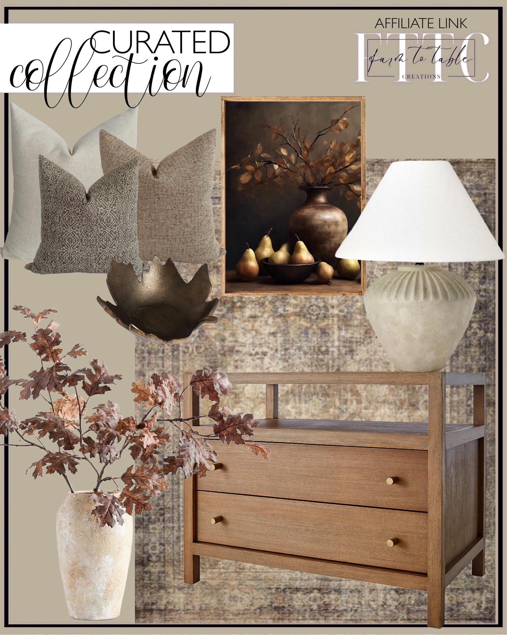 Curated Collection. Follow @farmtotablecreations on Instagram for more inspirational.

Use code FARMTOTABLE for 15% off artwork. 

Amber Lewis x Loloi Morgan Sunset/Ink area rug. Keane Driftwood Charging Nightstand. Ceramic Table Lamp Tan - Threshold. Autumn Stems & Pears. Faux Oak Branch with Acorns. Artisan Terracotta Vase. Pottery Barn Fall Finds. Brass Leaf Object. Hackner Home Serene Pillow Cover Set. 

Bedroom Bench | Coffee Table Decor | Fall Decor | Fall Stem Sale | Target Finds | Skinny Bench | Bedroom | Living Room | Breakfast Nook | Amazon Home | Target Sale | Loloi Rugs | Magnolia Home | console table | console table styling | faux stems | entryway space | home decor finds | neutral decor | entryway decor | cozy home | affordable decor |  home decor | home inspiration | spring stems | spring console | spring vignette | spring decor | spring decorations | console styling | entryway rug | cozy moody home | moody decor | neutral home



#LTKSaleAlert #LTKFindsUnder50 #LTKHome