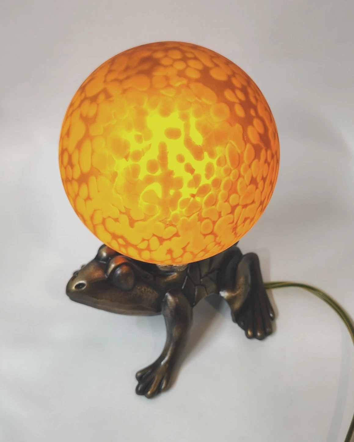 Bronze Frog Table Nightlight Lamp Amber Pebble Globe | eBay US