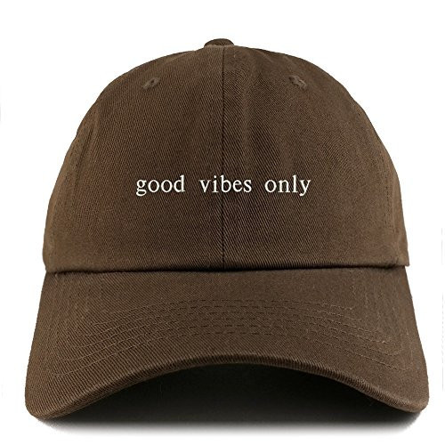 Trendy Apparel Shop Good Vibes Only Embroidered Low Profile Soft Cotton Dad Hat Cap - Brown | Amazon (US)