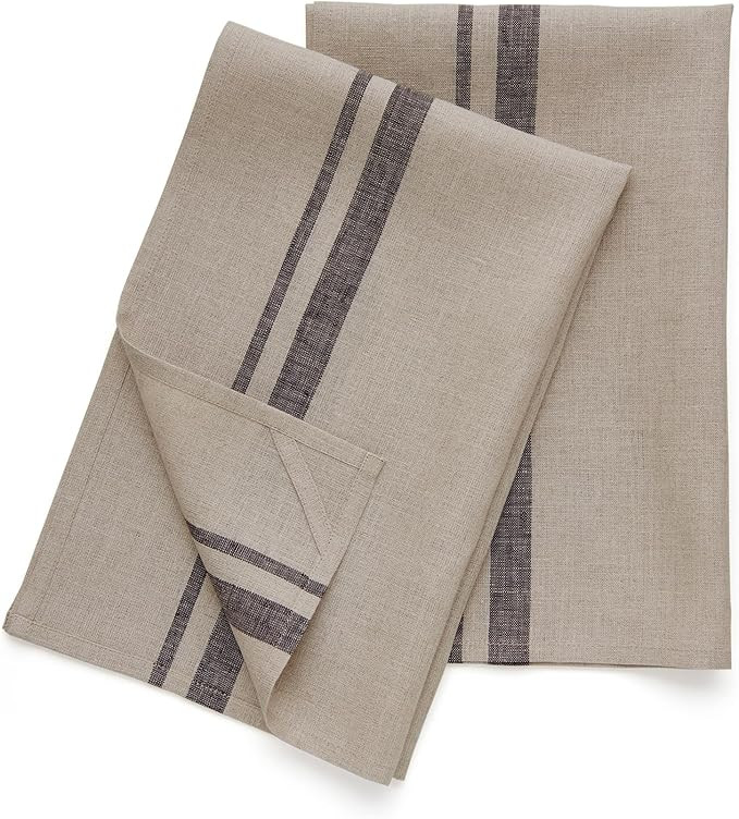 Solino Home Linen Kitchen Towels Set of 2 - Black and Natural 17 x 26 Inch - 100% Pure Linen Fren... | Amazon (US)