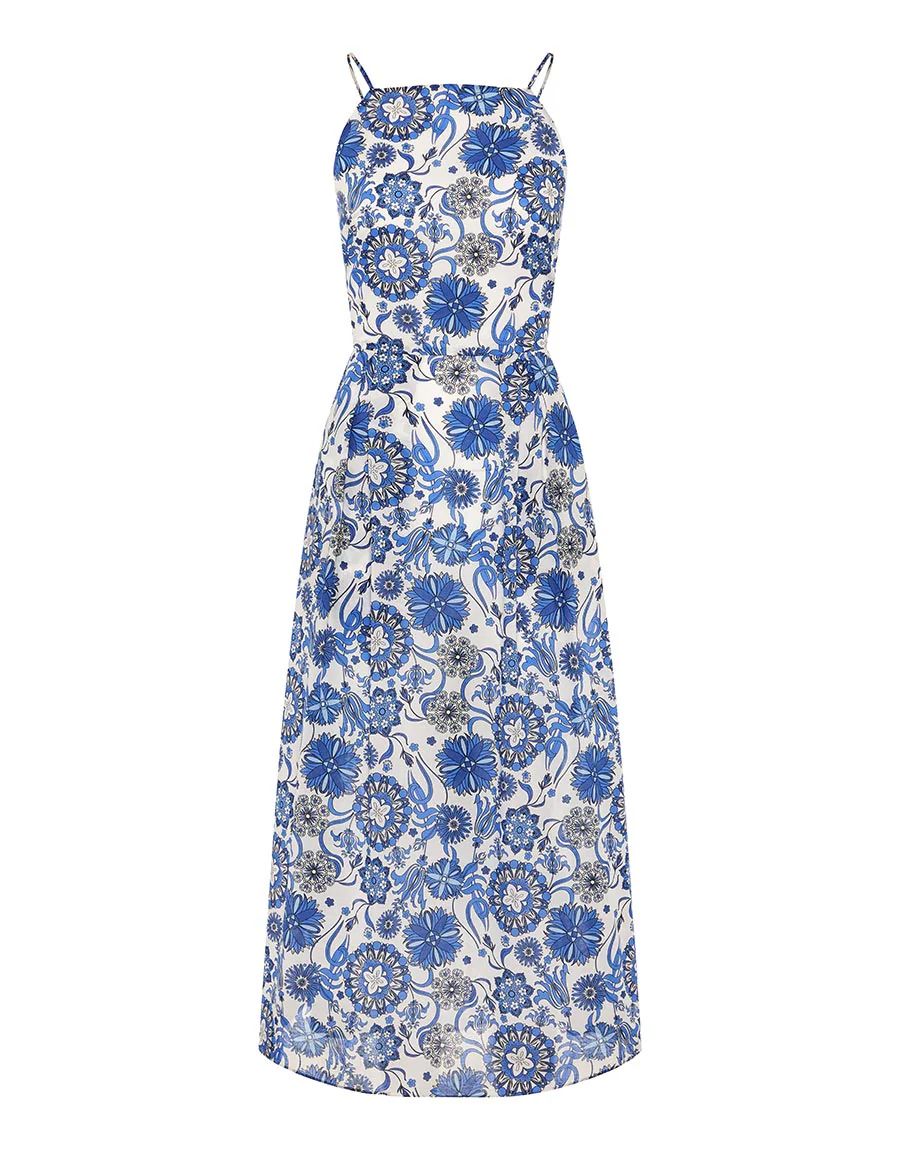Goreti Cotton Maxi Dress in Space Flower Blue | Over The Moon